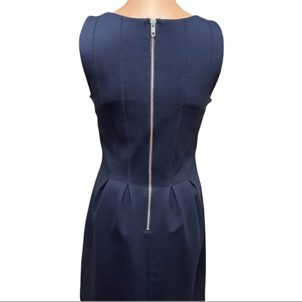 J. Crew Navy Scuba Reverse Pleats Fit & Flare Dress Sz 4
